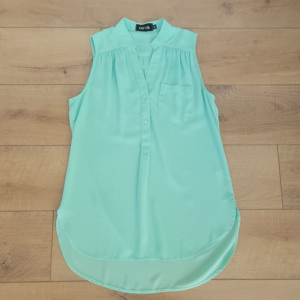 Fab'rik Mint Green Sleeveless High Low Blouse Tunic Small Workwear Boutique